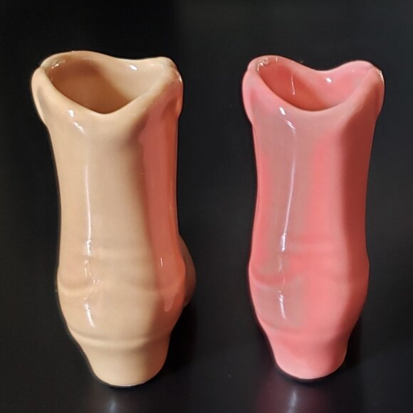 NEW Ceramic Cowboy Boots w Matches Holder Ceramic Box Striker Pink Tan Smokers - Picture 10 of 14